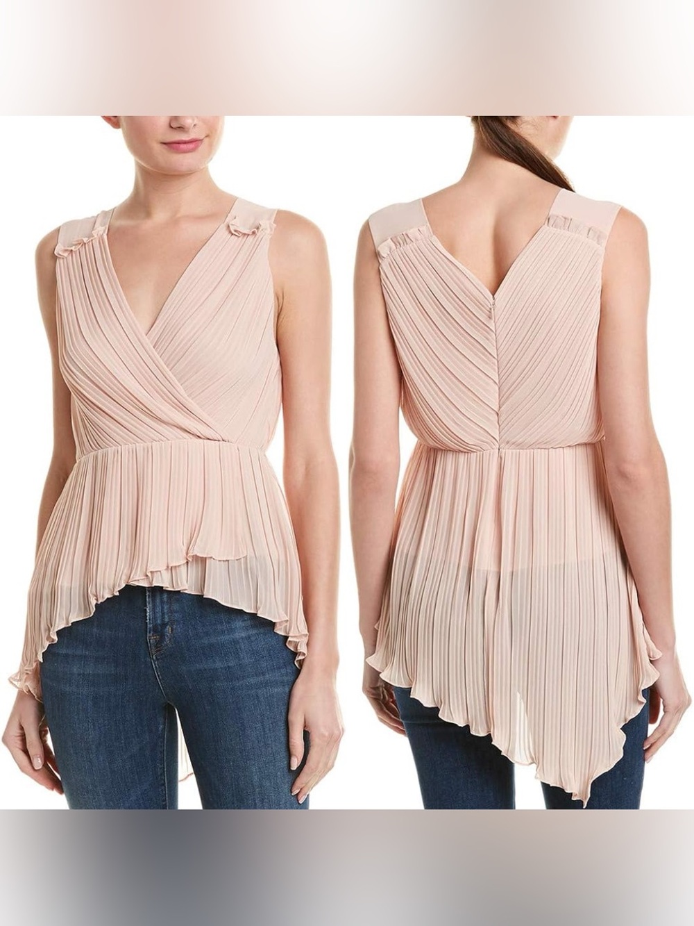 BCBG Maxazria Pleated V-Neck Sleeveless Top in Blush Pink